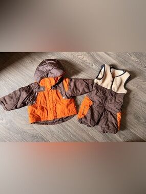 Columbia Orange and Brown Toddler Winter Coat with Insulated Bibs